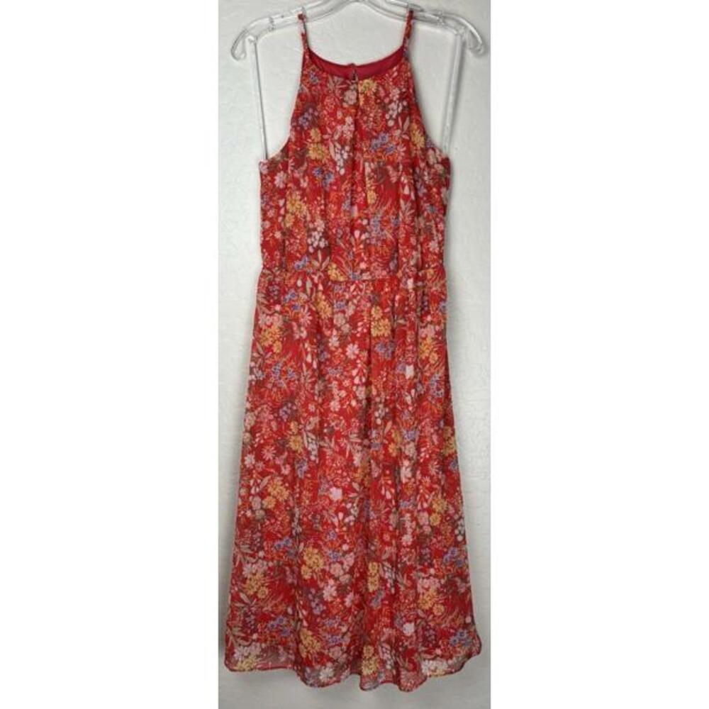 The General Good Red Floral Halter Midi Dress Petite Small Sleeveless 0663